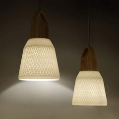 Retro industrijska viseča svetilka iz keramike in lesa