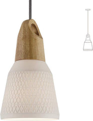 Retro industrijska viseča svetilka iz keramike in lesa