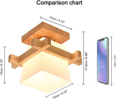 Japonska tatami lesena stropna svetilka E27, moderna steklo-lesena kombinacija