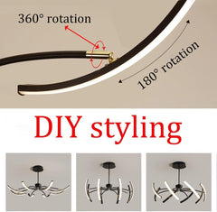 Črna LED stropna svetilka z 8 svetlobnimi glavami in daljinskim upravljalnikom