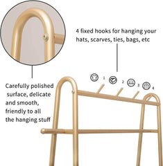 Kovinsko Stojalo za Oblačila s 4 Kljukami in 2 Policama za Čevlje