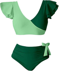 SANGDUT dvodelni green push-up bikini set z visokim pasom