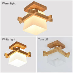 Japonska tatami lesena stropna svetilka E27, moderna steklo-lesena kombinacija