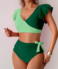 SANGDUT dvodelni green push-up bikini set z visokim pasom