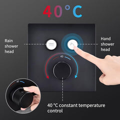 Črni vgradni termostatski tuš sistem 40°C