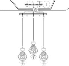 TOKIUS vintage stropna svetilka s kovinskimi kletkastimi senčili