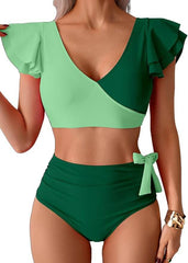 SANGDUT dvodelni green push-up bikini set z visokim pasom
