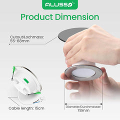 Zatemnljive LED Vgradne Stropne Svetilke - 230 V, IP44, 4 W, 55–68 mm (Komplet 6 kosov)