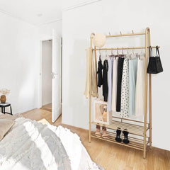 Kovinsko Stojalo za Oblačila s 4 Kljukami in 2 Policama za Čevlje