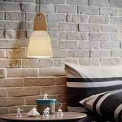 Retro industrijska viseča svetilka iz keramike in lesa