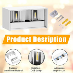 24 W LED Zunanja Stenska Svetilka z Nastavljivim Kotom Svetlobe - 6000 K