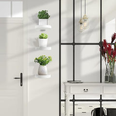 Okrogli leseni stenski regali – komplet treh belih polic