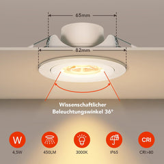 6kos Vgradni LED reflektorji 4.5W, 3000K, IP65, Ø68mm
