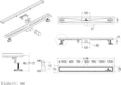 Nizkoprofilni tuš kanal iz nerjavečega jekla, dolžina 50 cm