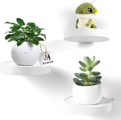 Okrogli leseni stenski regali – komplet treh belih polic