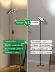 Siva stoječa LED svetilka z bralno lučko in daljincem