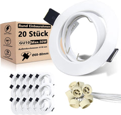 Set 20 LED vgradnih okvirjev GU10, mat bela, 90mm