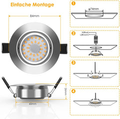 Ultra ploščati LED vgradni reflektorji 6W, 3000K 84mm