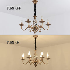 Bronast višinsko nastavljiva lestenec s 6 svetilkami v rustikalnem slogu