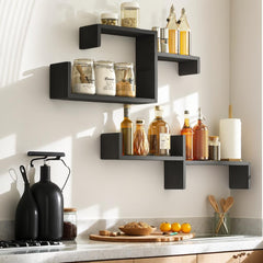 Komplet lesenih plavajočih polic črne barve