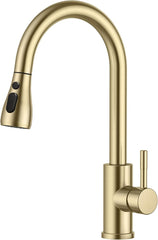 FORIOUS Kuhinjska Pipa z Raztegljivim Tušem, 360° Vrtljiva, Brušeno zlata