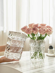 Dekorativna Steklena Vaza za Cvetje in Pampas Trave