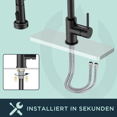 FORIOUS Kuhinjska Pipa, Visokotlačna, 360° Vrtljiva, Črna