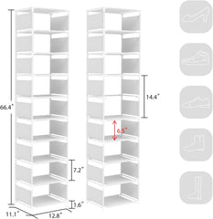 Ozek kovinski regal za čevlje s 10 policami - bel