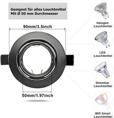 Komplet 10 vgradnih okvirjev za reflektorje GU10, črni 90mm