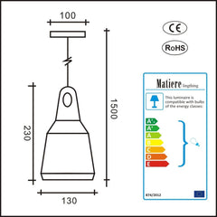 Retro industrijska viseča svetilka iz keramike in lesa