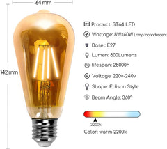 Vintage LED Žarnica E27, 8 W, Topla Bela 2200 K - Paket 5 Kosov