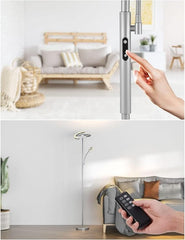 Siva stoječa LED svetilka z bralno lučko in daljincem