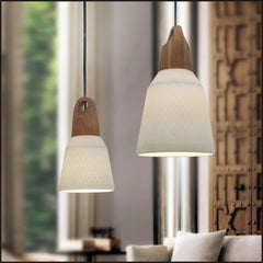 Retro industrijska viseča svetilka iz keramike in lesa