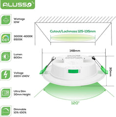 Zatemnljive LED Vgradne Stropne Svetilke - 230 V, 10 W, 800 lm (Komplet 6 kosov)