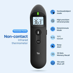Brezkontaktni digitalni termometer za čelo z barvnim prikazom in tihim načinom - bel