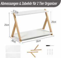 Dvostopenjsko belo leseno stojalo za kuhinjo, kopalnico ali pisarno