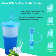 EASEVE Komplet 12 barvnih plastičnih kozarcev s pokrovom in slamico - 710 ml