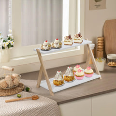 Dvostopenjsko belo leseno stojalo za kuhinjo, kopalnico ali pisarno