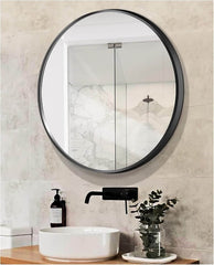 Okroglo Ogledalo z Črnim Kovinskim Okvirjem (30 cm)
