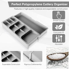 Raztegljiv plastični organizator z 9 predelki za kuhinjsko posodo