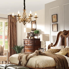 Bronast višinsko nastavljiva lestenec s 6 svetilkami v rustikalnem slogu