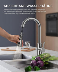 FORIOUS Kuhinjska Pipa z Raztegljivim Tušem, 360° Vrtljiva, Nerjaveče jeklo