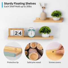 GIEANOO komplet 2 lesenih lebdečih polic iz masivnega bora - 60 cm