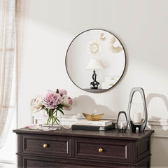 Okroglo Ogledalo s Črnim Okvirjem - 50 cm