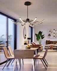 Črna LED stropna svetilka z 8 svetlobnimi glavami in daljinskim upravljalnikom