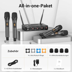 4x Brezžični Mikrofon z Oddajnikom in Sprejemnikom, 4 x 5 kanalov