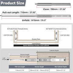 SHUHANG Kroglična izvlečna vodila z zaklepom 700 mm, 68 kg nosilnost - set 2 kosov