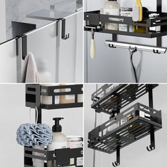 Polica za kopalnico brez vrtanja s košarama in kljukami