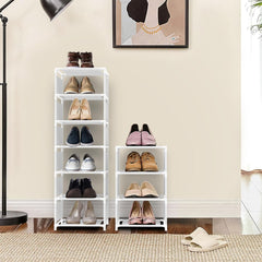 Ozek kovinski regal za čevlje s 10 policami - bel