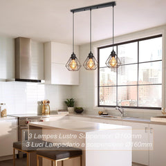 TOKIUS vintage stropna svetilka s kovinskimi kletkastimi senčili